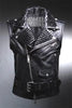 Black Leather VEST Black Studs HANDMADE Men Black Punk Silver Long Spiked Studded Leather Buttons Vest Black Studs and Spikes Black Leather